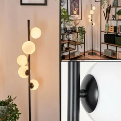 hofstein Lampadaire - Verre 10 cm, 12 cm Remaisnil Blanc, 5 lumières