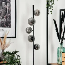 hofstein Lampadaire - Verre 10 cm, 12 cm Remaisnil Fumé, 5 lumières