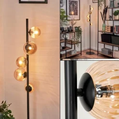 hofstein Lampadaire - Verre 10 cm, 12 cm Remaisnil Ambre, 5 lumières