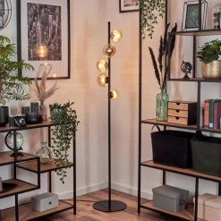 hofstein Lampadaire - Verre 10 cm, 12 cm Remaisnil Ambre, 5 lumières