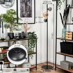 hofstein Lampadaire - Verre 10 cm, 15 cm Remaisnil Ambre, Fumé, 3 lumières