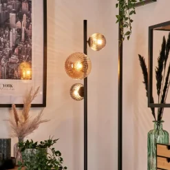 hofstein Lampadaire - Verre 10 cm, 15 cm Remaisnil Ambre, Fumé, 3 lumières