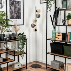 hofstein Lampadaire - Verre 10 cm, 12 cm Remaisnil Ambre, Fumé, 5 lumières