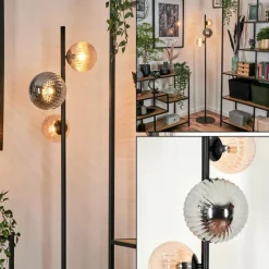 hofstein Lampadaire - Verre 12 cm, 15 cm Remaisnil Noir, 3 lumières