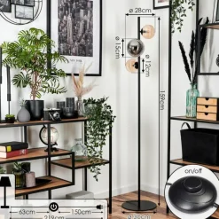 hofstein Lampadaire - Verre 12 cm, 15 cm Remaisnil Noir, 3 lumières