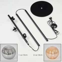 hofstein Lampadaire - Verre 12 cm, 15 cm Remaisnil Noir, 3 lumières