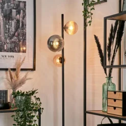 hofstein Lampadaire - Verre 12 cm, 15 cm Remaisnil Noir, 3 lumières