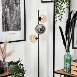 hofstein Lampadaire - Verre 12 cm, 15 cm Remaisnil Noir, 3 lumières