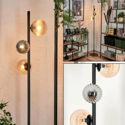 hofstein Lampadaire - Verre 10 cm, 12 cm Remaisnil Noir, 3 lumières