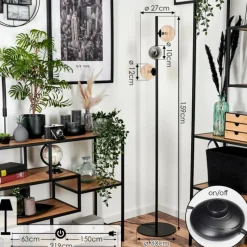 hofstein Lampadaire - Verre 10 cm, 12 cm Remaisnil Noir, 3 lumières