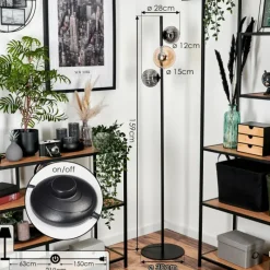 hofstein Lampadaire - Verre 12 cm, 15 cm Remaisnil Noir, 3 lumières