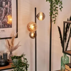 hofstein Lampadaire - Verre 12 cm, 15 cm Remaisnil Noir, 3 lumières