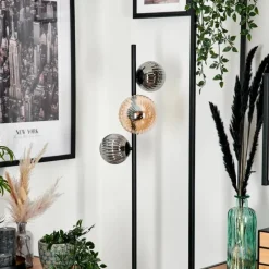 hofstein Lampadaire - Verre 12 cm, 15 cm Remaisnil Noir, 3 lumières