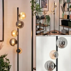 hofstein Lampadaire - Verre 10 cm, 12 cm Remaisnil Noir, 5 lumières