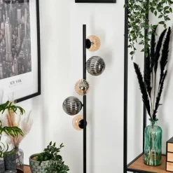 hofstein Lampadaire - Verre 10 cm, 12 cm Remaisnil Noir, 5 lumières