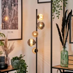 hofstein Lampadaire - Verre 10 cm, 12 cm Remaisnil Noir, 5 lumières