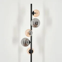 hofstein Lampadaire - Verre 10 cm, 12 cm Remaisnil Noir, 5 lumières