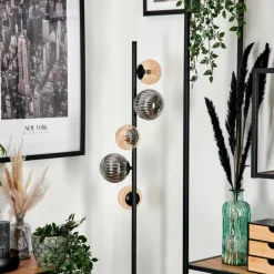 hofstein Lampadaire - Verre 10 cm, 12 cm Remaisnil Noir, 5 lumières