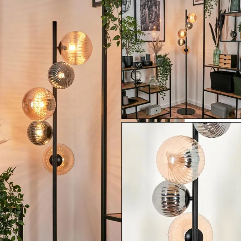 Suspension Verre Fumé-hofstein Lampadaire - Verre 12 cm, 15 cm Remaisnil Noir, 5 lumières