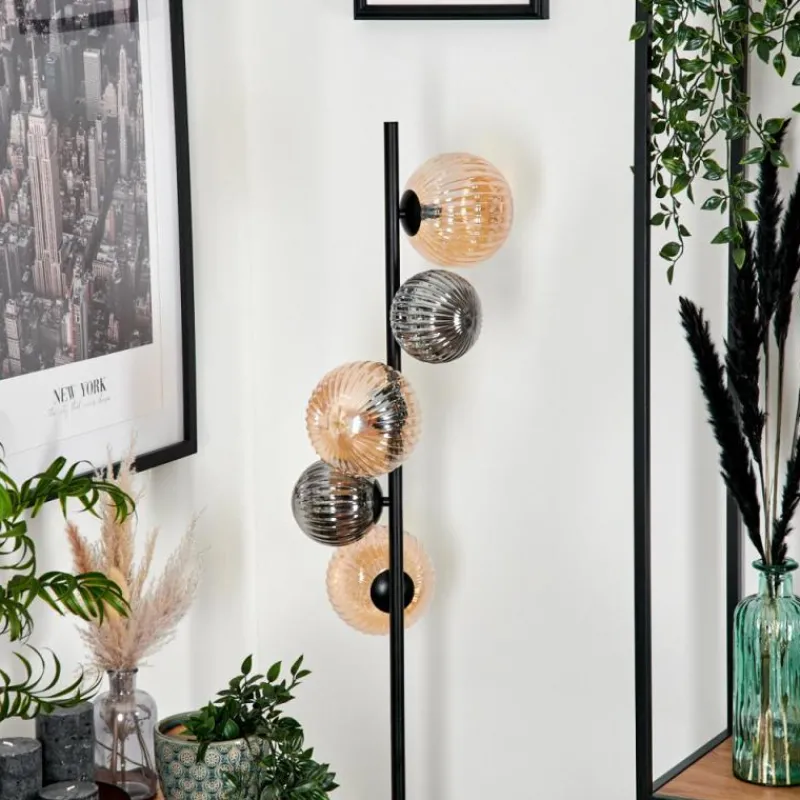 Suspension Verre Fumé-hofstein Lampadaire - Verre 12 cm, 15 cm Remaisnil Noir, 5 lumières