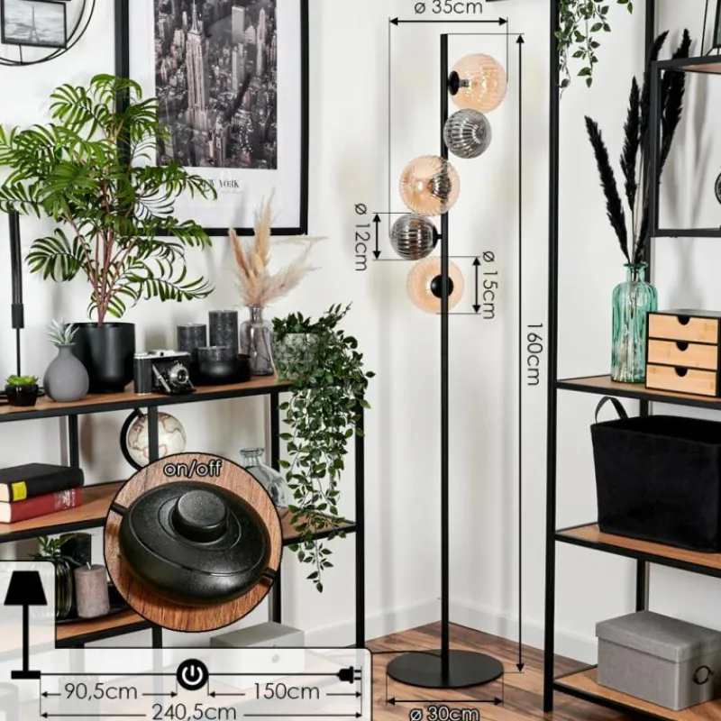 Suspension Verre Fumé-hofstein Lampadaire - Verre 12 cm, 15 cm Remaisnil Noir, 5 lumières