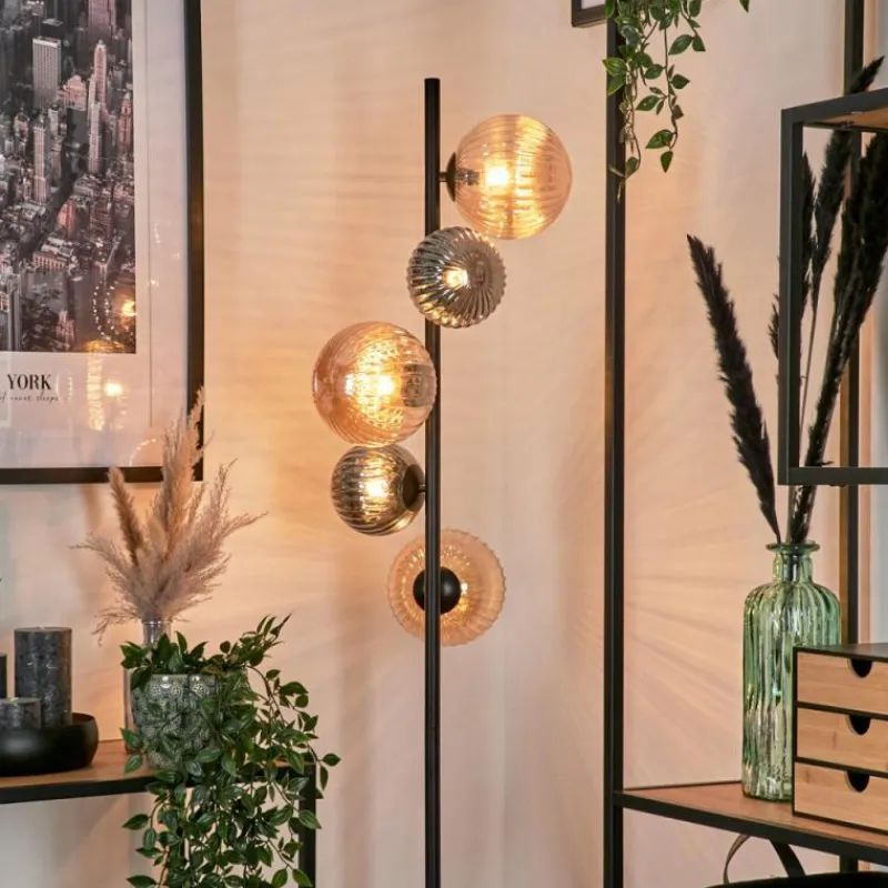 Suspension Verre Fumé-hofstein Lampadaire - Verre 12 cm, 15 cm Remaisnil Noir, 5 lumières