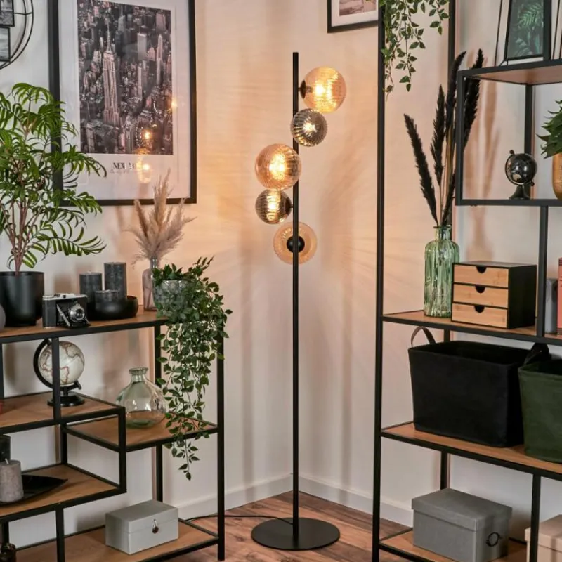 Suspension Verre Fumé-hofstein Lampadaire - Verre 12 cm, 15 cm Remaisnil Noir, 5 lumières