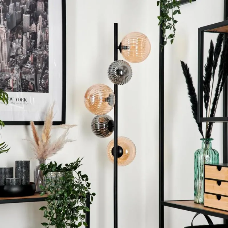 Suspension Verre Fumé-hofstein Lampadaire - Verre 12 cm, 15 cm Remaisnil Noir, 5 lumières