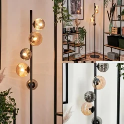 hofstein Lampadaire - Verre 10 cm, 12 cm Remaisnil Noir, 5 lumières