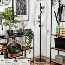 hofstein Lampadaire - Verre 10 cm, 12 cm Remaisnil Noir, 5 lumières