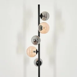 hofstein Lampadaire - Verre 10 cm, 12 cm Remaisnil Noir, 5 lumières