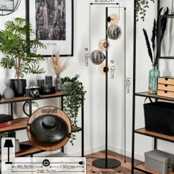 hofstein Lampadaire - Verre 12 cm, 15 cm Remaisnil Noir, 5 lumières