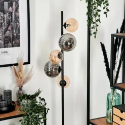 hofstein Lampadaire - Verre 12 cm, 15 cm Remaisnil Noir, 5 lumières