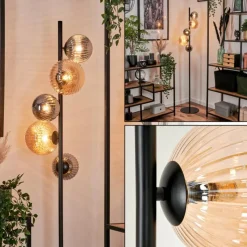 hofstein Lampadaire - Verre 12 cm, 15 cm Remaisnil Noir, 5 lumières