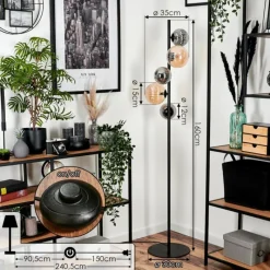 hofstein Lampadaire - Verre 12 cm, 15 cm Remaisnil Noir, 5 lumières