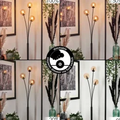 hofstein Lampadaire - Verre 10 cm Bernado Ambre, 3 lumières