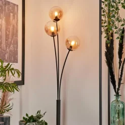 hofstein Lampadaire - Verre 12 cm Bernado Ambre, 3 lumières