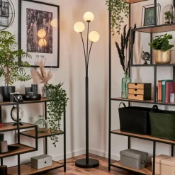 hofstein Lampadaire - Verre 12 cm Bernado Blanc, 3 lumières