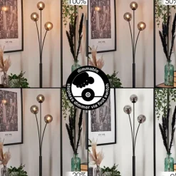 hofstein Lampadaire - Verre 10 cm Bernado Fumé, 3 lumières