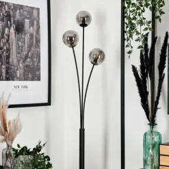 hofstein Lampadaire - Verre 10 cm Bernado Fumé, 3 lumières
