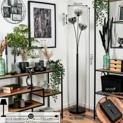 hofstein Lampadaire - Verre 15 cm Bernado Clair, Fumé, 3 lumières