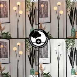 hofstein Lampadaire - Verre 10 cm Bernado Blanc, 3 lumières