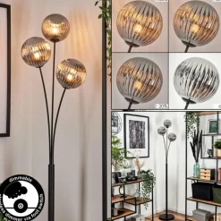 hofstein Lampadaire - Verre 15 cm Bernado Fumé, 3 lumières