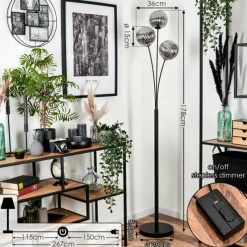 hofstein Lampadaire - Verre 15 cm Bernado Fumé, 3 lumières