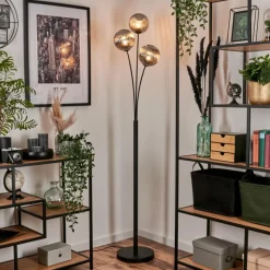 hofstein Lampadaire - Verre 15 cm Bernado Fumé, 3 lumières