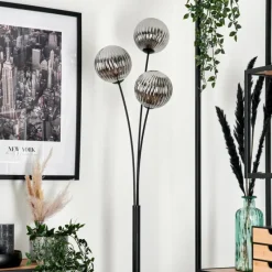 hofstein Lampadaire - Verre 15 cm Bernado Fumé, 3 lumières