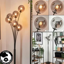 hofstein Lampadaire - Verre 12 cm Bernado Fumé, 6 lumières