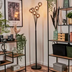 hofstein Lampadaire - Verre 12 cm Bernado Fumé, 6 lumières