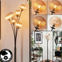 hofstein Lampadaire - Verre 12 cm Bernado Ambre, 6 lumières