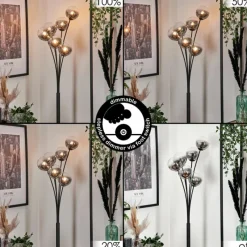 hofstein Lampadaire - Verre 12 cm Bernado Clair, Fumé, 6 lumières